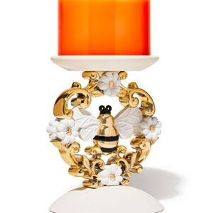 Bath & Body Works Gold and White Floral Bee Candle Holder